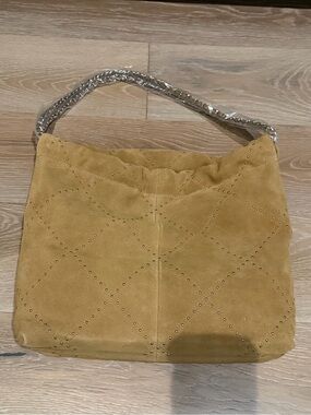 Suede Quilted Shoulder Bag in Camel